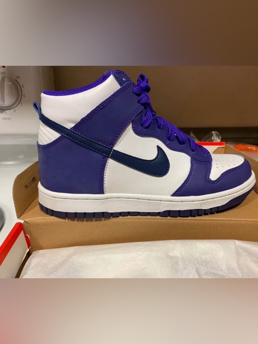 Nike High-Top Sneakers - White & Purple with Navy Swoosh
